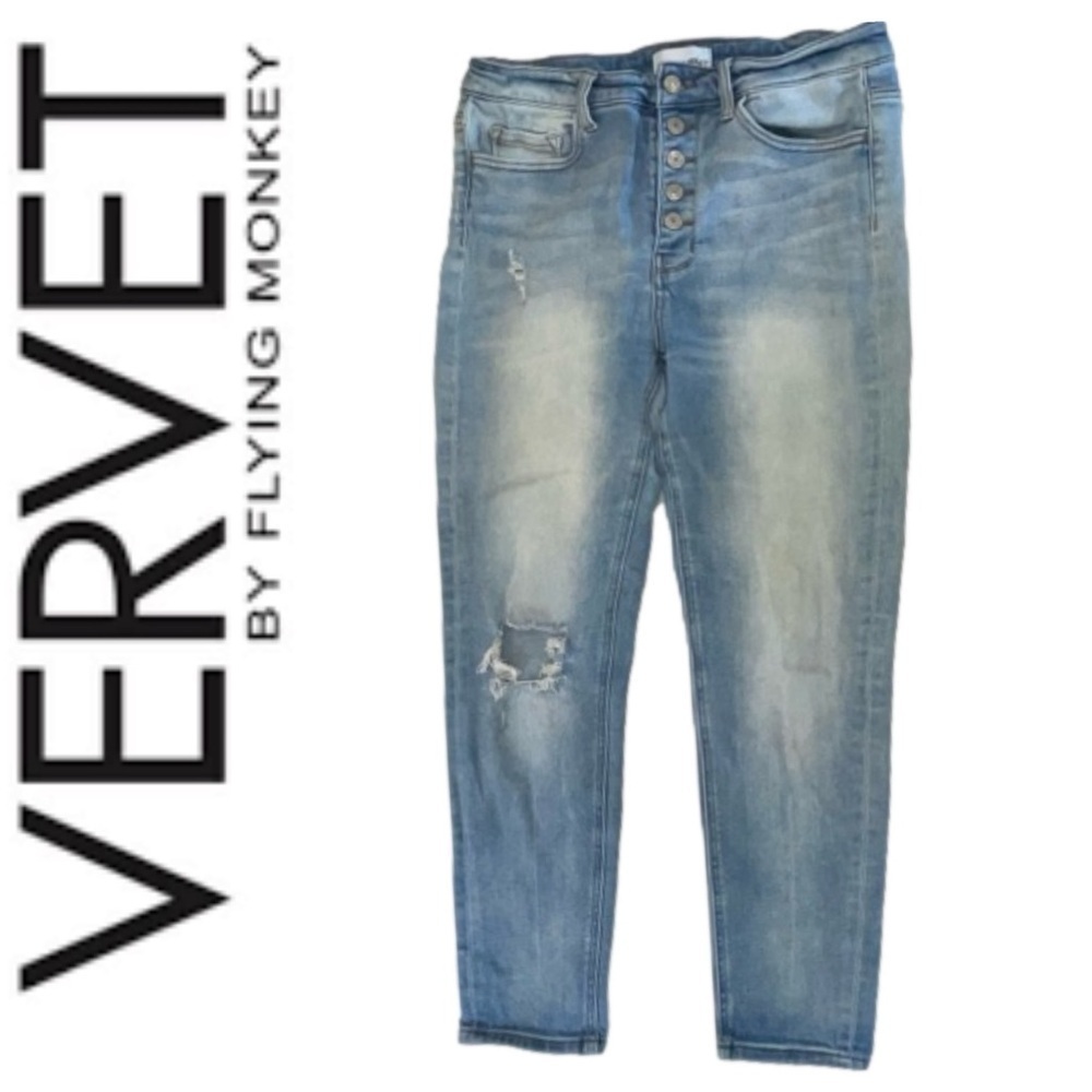 VERVET Button Fly Denim Distressed high waist Jeans 30 by Flying Monkey